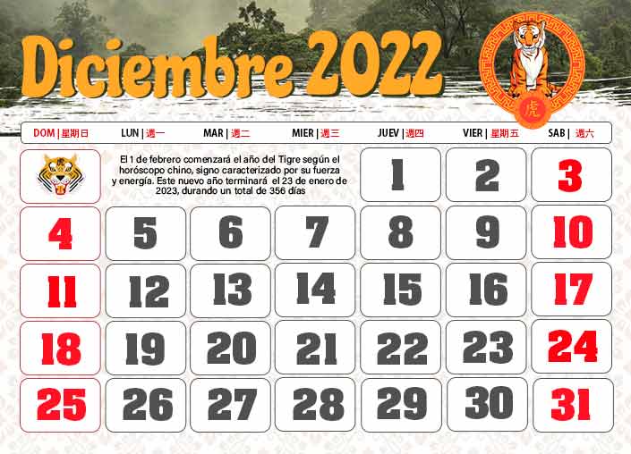 Calendario chino tigre diciembre
