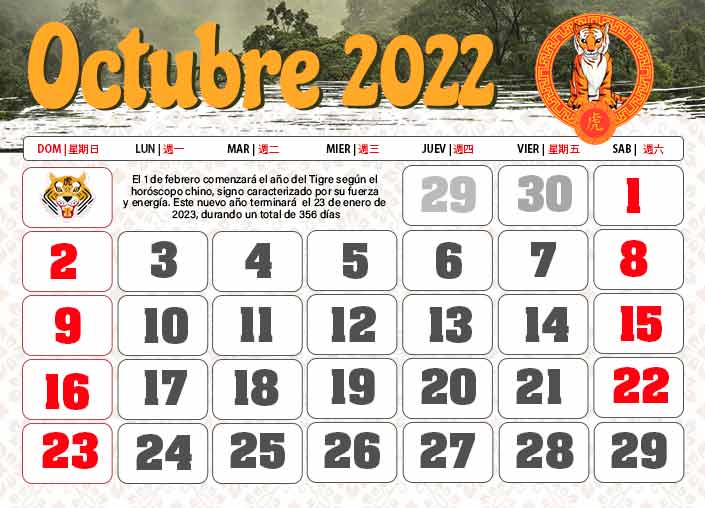 Calendario chino tigre octubre