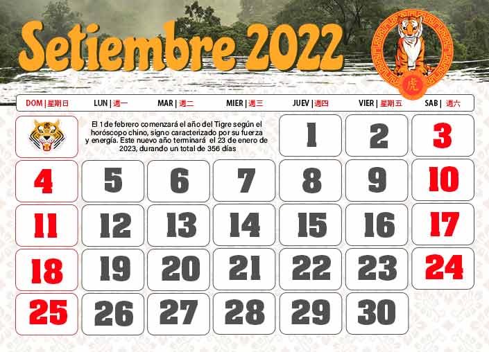 Calendario chino tigre setiembre