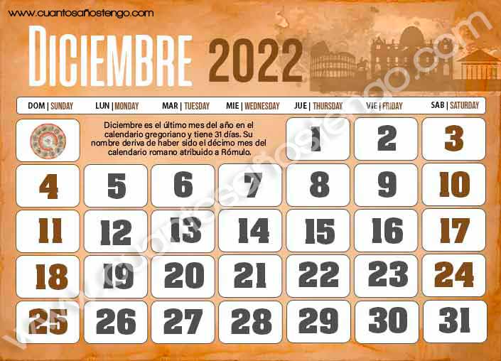 Calendario gregoriano diciembre 2022 1